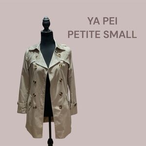 YA PEI TRENCH COAT PETITE SMALL GENTLY WORN, NO BELT